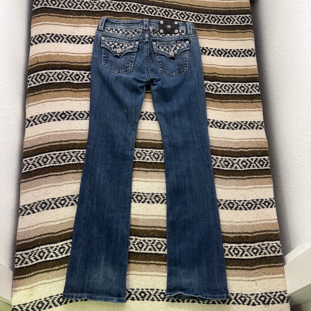 Women's Vintage Y2k Miss Me Signature Boot Embellished Denim Blue Jeans 29 x 33